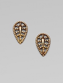 This petal-shaped style has a unique textured surface and an antique-inspired finish. BrassSize, about 1Sterling silver post backMade in USA This petal-shaped style has a unique textured surface and an antique-inspired finish. BrassSize, about 1Sterling silver post backMade in USA