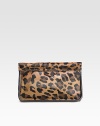 Leopard-print haircalf frame clutch.Magnetic snap closure One inside zip pocket Four inside open pockets Protective metal feet Suede lining 10W X 6H X 3½D Made in Italy