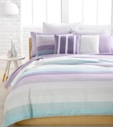 A landscape of multi-color pastel hues take center stage on this Lacoste Grenelle duvet cover set. Pinstripe patterns add extra dimension to complete the preppy presentation. Button closure.