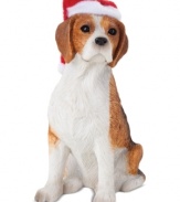 A fetching gift for animal lovers, the beagle Christmas ornament depicts the lovable pup waiting patiently for treats and dressed for the season. From Sandicast.