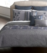 Printed and embroidered florals in cool, crisp tones of blue and gray evoke a distinctly modern and sophisticated look in this Tuscany comforter set from Bryan Keith. Finish your bed with the shams, decorative pillows and matching bedskirt to complete the captivating ensemble.