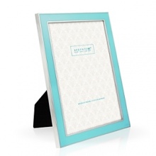 This dazzling color block series features a bright enamel border on a finely crafted silver plated frame.A soft velvet fabric drapes the back and is finished off with silver clasps and accents. This dazzling color block series features a bright enamel border on a finely crafted silver plated frame.A soft velvet fabric drapes the back and is finished off with silver clasps and accents.
