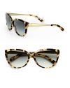 A retro-inspired design in lightweight acetate with metal temples. Available in spotty havana with green gradient lens. Logo temples100% UV protectionImported