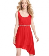 An asymmetrical hem adds feminine cool to an American Rag dress that's sheerly chic and so on-trend!