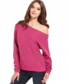 With a stylish off-the-shoulder neckline, this RACHEL Rachel Roy sweater is perfect for a chic yet relaxed casual look!