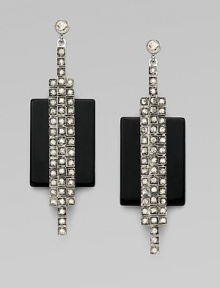 A sleek Art Deco design, combining dramatic rectangles of black onyx with shimmering Swarovski crystals.CrystalSilverplatedLength, about 2¼Post backMade in Italy