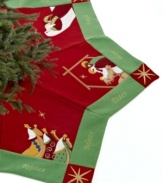 Keep the faith in your Christmas celebration with the Nativity tree skirt. A five-pointed star adorned with the three wise men, holy family and baby Jesus make for a graceful holiday tree.