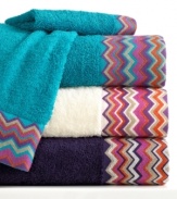 Rainbow room. An assortment of bright hues form a chic zigzag pattern along the hem of this fun Rainbow Chevron bath towel from Bianca. Choose from three modern colors.