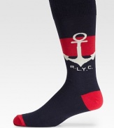 A classic crew sock rendered in soft, stretch cotton with contrast heel and toe and anchor print pattern.Mid-calf height72% cotton/22% polyester/3% other/2% spandex/1% rubberMachine washImported