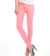 Fall into color love with these skin tight skinnies from GUESS?. Featured in a faded, candy hue, these jeans present a softer way to rock the colored denim look!