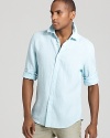 When you reach into your closet and grab this relaxed linen shirt from Elie Tahari, you'll look cool and comfortable all day long.