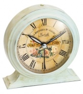 Featuring a distressed metal exterior, this elegant alarm clock lends your desk or bedside table an old-world style that's uniquely Parisian. Its traditional face has an antique quality, graced with a rosy bouquet and the French saying, Le Boutique de Fleurs.