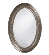 Relish in the timeless grace of Howard Elliot's Ethan mirror. An oval design with decorative fluting and a beaded inner edge adds new polish to the master bedroom or dining area. With a brushed nickel finish.