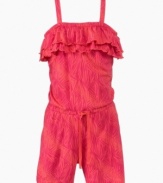 What's the angle? She'll look and feel great in this uniquely patterned, ruffle romper from Baby Phat. (Clearance)