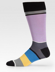 Soft and stretchy in a superior cotton knit with bold stripes allover.Mid-calf height80% cotton/20%nylonMachine washImported Soft and stretchy in a superior cotton knit with bold stripes allover.Mid-calf height80% cotton/20%nylonMachine washImported