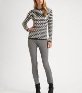 Accented with cool, silvertone zippers, these sexy skinny pants make a streamlined and stylish silhouette.Zip-fly with single snap closureBelt loopsDual zippered welt front pocketsTrapunto stitch at kneeSkinny fit50% nylon/46% viscose/4% elastaneDry cleanImported