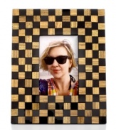 A checkerboard of glass tiles gives this Purva Mosaic picture frame cool texture and tone. Fun for a bedroom or desk!