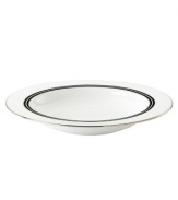 In the hands of kate spade, black and white is anything but basic. Dancing ebony stitched stripes provide a stunning contrast to the pristine china of the Union Street pasta bowl/rim soup (shown right).