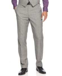 Clean lines and a sleek flat front construction make these slim-fitting Alfani RED dress pants a cool complement to your workweek wardrobe. Clean lines and a sleek flat front construction make these slim-fitting Alfani RED dress pants a cool complement to your workweek wardrobe.