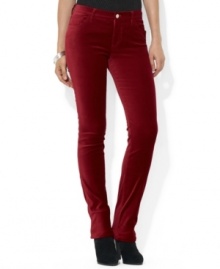 Designed in stretch velvet for comfort and a flattering fit, Lauren Ralph Lauren's slimming modern straight pant is distinguished by a sleek silhouette with chic, elongated straight leg. Designed in stretch velvet for comfort and a flattering fit, Lauren Ralph Lauren's slimming modern straight pant is distinguished by a sleek silhouette with chic, elongated straight leg.