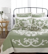 Serene green dream. With a look of whimsical beauty, this Aliani sham boasts a luxurious embroidery with fluid flourish designs.