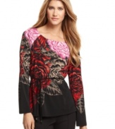 An oversized floral print on this T Tahari Maya blouse makes a chic statement perfect for the season's soirees!