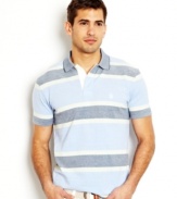 Clean up your casual look with this oxford stripe polo shirt from Nautica.