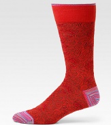 Socks featuring a subtle print perfectly complemented by a striped heel and toe.Mid-calf height70% pima cotton/29% nylon/1% Lycra®Machine washImported