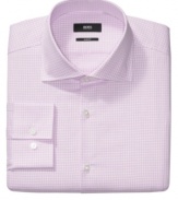 Enliven a closet of blues and whites with the lively pink tones of this slim-fit Hugo Boss shirt.