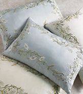 Dainty, hand-embroidered meadow flowers adorn this lovely pillow's framework in the palest potpourri of tints. 14 X 22Silk sateen with feather/down fillDry cleanImported