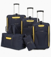 Jet from coast to coast with lightweight luggage that lasts and lasts. The ultra-durable construction of this set withstands the push and pull of travel, providing the space, organization and convenience every busy traveler desires.  10-year warranty.
