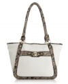 Get sassy in snakeskin with this sleek look by Marc Fisher. A classic tote shape showcases eye-catching snakeskin print tim and signature goldtone hardware.