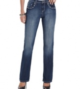 Shimmering jewel-like studding, contrast stitching and flattering fading make these petite jeans by Earl Jeans a must-have!