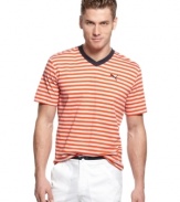 Sporty stripes are a cool, crisp way to update your casual look. This Puma T shirt will make your weekend.