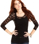 Layer on the pretty, girly style with Planet Gold's lace scoop neck top!