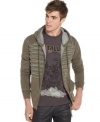 Pop the hood on cool, casual style with this embroidered zip-up sweatshirt from Andrew Charles.