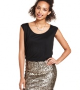 Mimi Chica teams a neutral top with a fun sequin skirt on a dress that serves-up chic party style!