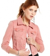 In a dusty pink wash, this GUESS? jean jacket hits the colored-denim trend just right as a cool summer topper!