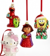 A super-cool stocking stuffer, Elmo, Sponge Bob, Dora and Hello Kitty ornaments from Kurt Adler make trimming the tree tons of fun for the whole family.