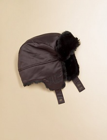 Ralph Lauren's embroidered initials adorn the earflap of an aviator-inspired satin hat with a soft lining for superior warmth and style.Snap flap at center brimEarflaps connect with adjustable snap closureFully linedRaffiaSpot cleanImported Ralph Lauren's embroidered initials adorn the earflap of an aviator-inspired satin hat with a soft lining for superior warmth and style.Snap flap at center brimEarflaps connect with adjustable snap closureFully linedRaffiaSpot cleanImported