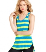 Physical education: Curious Gypsy updates the sporty tank with stripes of neon hue and an asymmetrical hem!