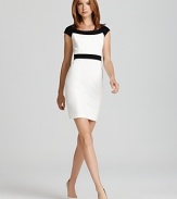 In versatile ponte, this Cynthia Steffe color block dress in the desk-to-dinner silhouette that defines sophistication--perfect with sleek white pumps now that summer has arrived.