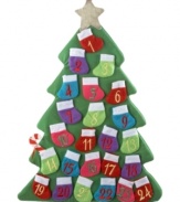 The countdown is on-don't miss a day with this Christmas Tree advent calendar from Kurt Adler. Move the sweet candy cane from stocking to stocking until the big moment arrives!