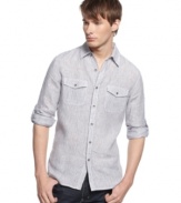 Lighten up your seasonal look with this linen shirt from Kenneth Cole.