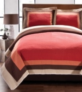 Casual, contemporary style reigns in this McArthur quilt set, boasting a modern frame layout and vertical stitched stripes all in enticing hues.