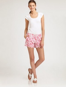 The epitome of feminine, this chic design features a curve-flattering silhouette, complemented flawlessly by a timeless, scalloped hem.Button closureZip flyBelt loopsSlash pocketsScalloped hemInseam, about 5CottonMachine washImported of Italian fabric Model shown is 5'10 (177cm) wearing US size 4. The epitome of feminine, this chic design features a curve-flattering silhouette, complemented flawlessly by a timeless, scalloped hem.Button closureZip flyBelt loopsSlash pocketsScalloped hemInseam, about 5CottonMachine washImported of Italian fabric Model shown is 5'10 (177cm) wearing US size 4.
