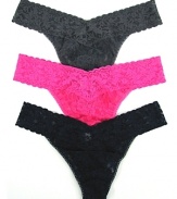 A soft stretchy lace original style thong with a thick signature lace waistband.