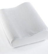 A supportive rest with a personal touch. Featuring hypoallergenic memory foam that contours to the shape of your head and neck, this Martha Stewart Collection pillow soothes while you sleep. Also features a removable cover.