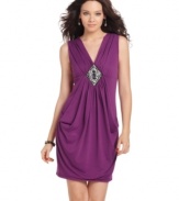 Beautiful draping and a jeweled centerpiece lend easygoing sophistication to this dress from Tempted! Pair it with your prettiest heels for a look that adds glamour to a night out.