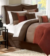Color and texture take center stage in this Sundance comforter set, featuring rich, earthy hues of brown and red and a sumptuous microsuede finish for luxuriant texture. Shams and bedskirt come in coordinating hues while two decorative pillows bring in delicate patterns for a dash of extra style.